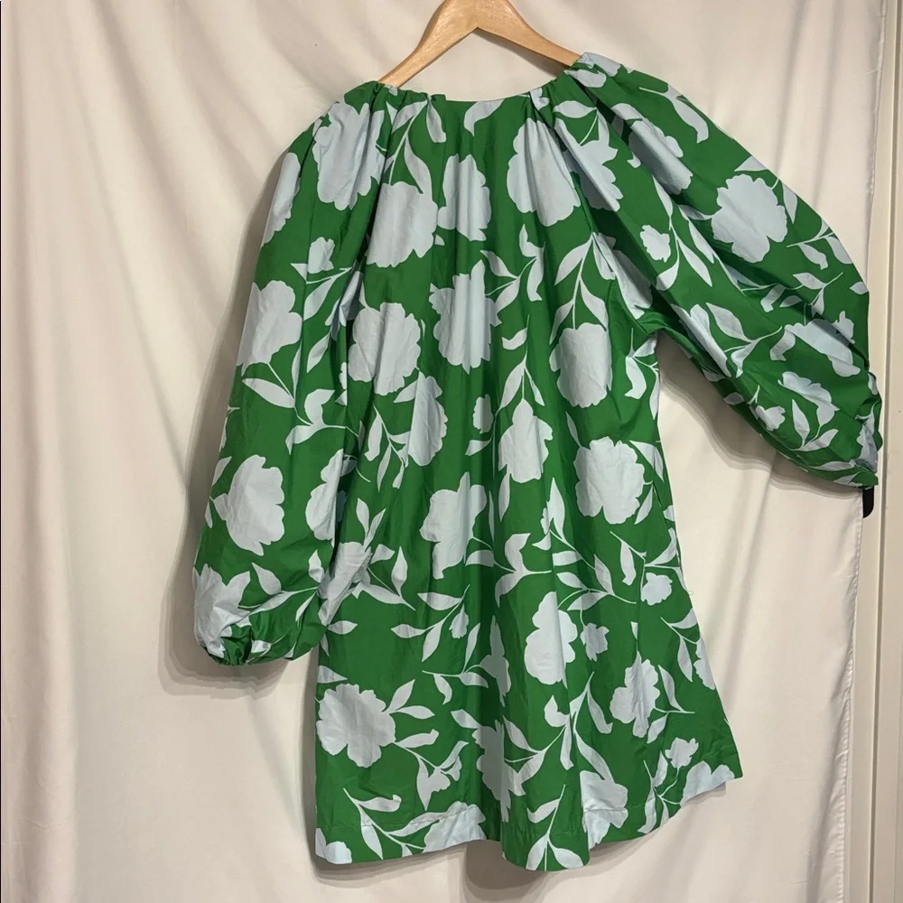 Kate Spade White Floral Green Dress SZ S 100% Cotton Quiet Luxury NWT - Picture 3 of 9